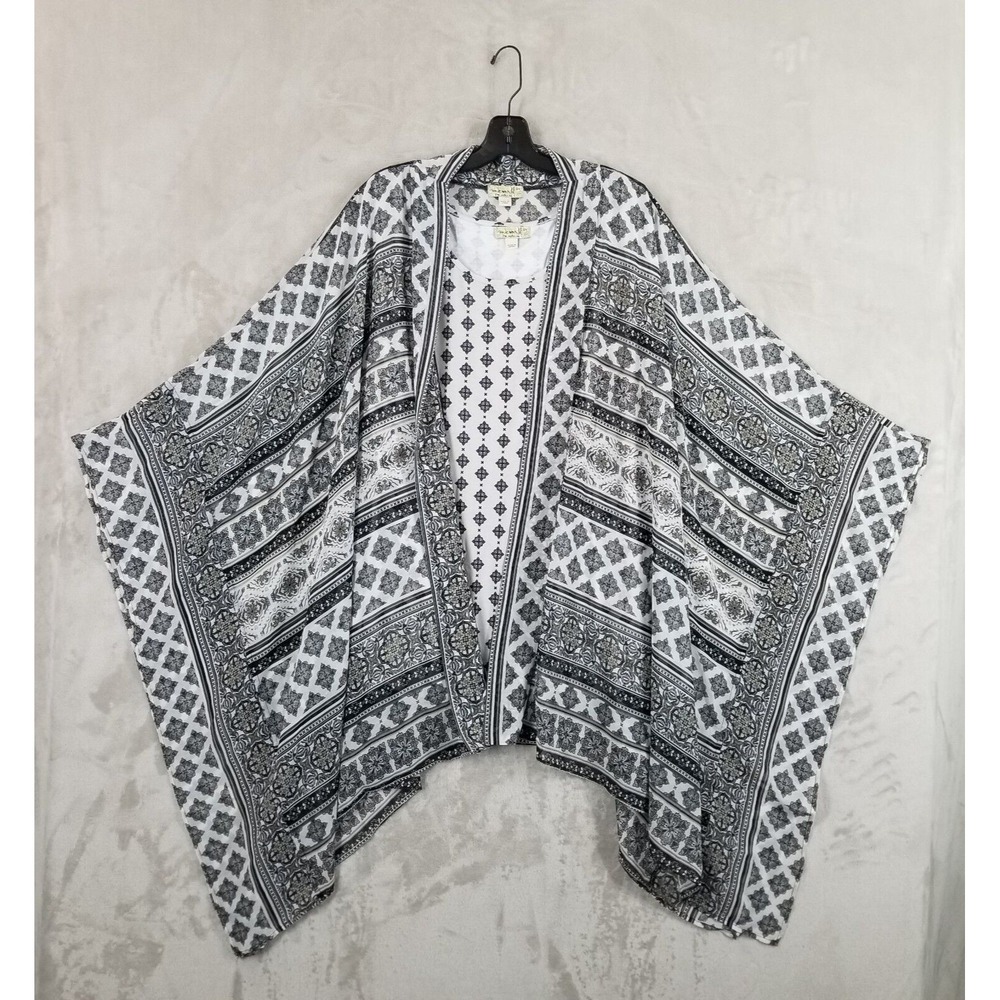 One World 2X Cardigan Set Tank & Topper Sheer Art Deco Shrug Flowy‎ Hippie New